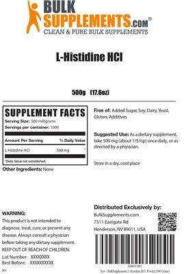 Photo of the BulkSupplements.com L-Histidine HCL label