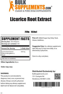 Photo of the BulkSupplements.com Licorice Root Extract label