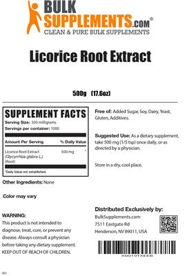 Photo of the BulkSupplements.com Licorice Root Extract label