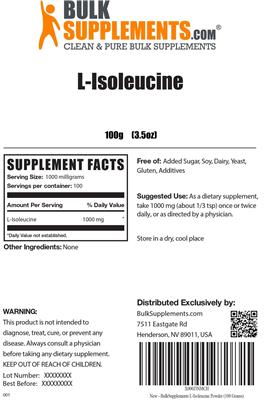 Photo of the BulkSupplements.com L-Isoleucine label