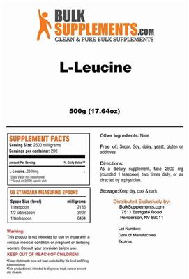 Photo of the BulkSupplements.com L-Leucine label