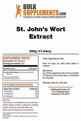 Photo of the BulkSupplements.com St. John's Wort Extract label