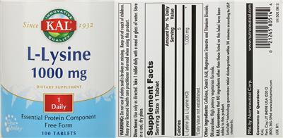 Photo of the KAL L-Lysine 1000 mg label