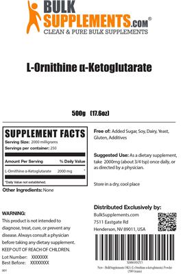 Photo of the BulkSupplements.com L-Ornithine Alpha-Ketoglutarate label