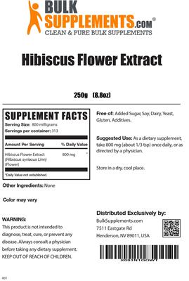 Photo of the BulkSupplements.com Hibiscus Flower Extract label