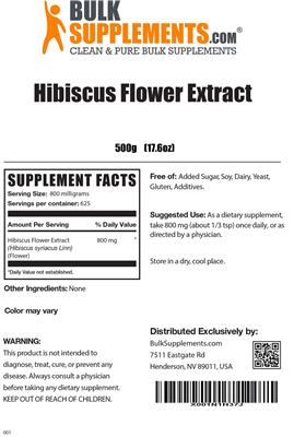 Photo of the BulkSupplements.com Hibiscus Flower Extract label