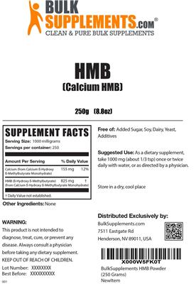 Photo of the BulkSupplements.com HMB (Calcium HMB) label