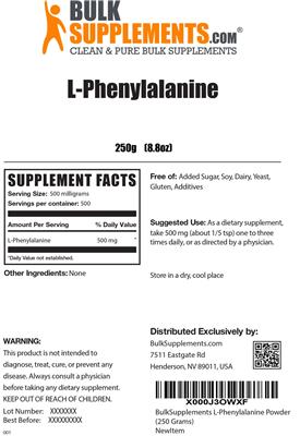 Photo of the BulkSupplements.com L-Phenylalanine label