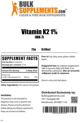 Photo of the BulkSupplements.com Vitamin K2 1% (MK-7) label