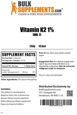 Photo of the BulkSupplements.com Vitamin K2 1% (MK-7) label