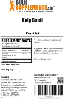 Photo of the BulkSupplements.com Holy Basil label