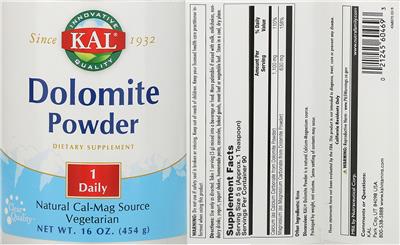 Photo of the KAL Dolomite Powder label
