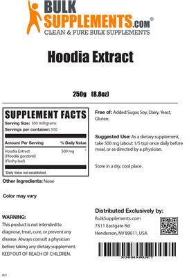 Photo of the BulkSupplements.com Hoodia Extract label