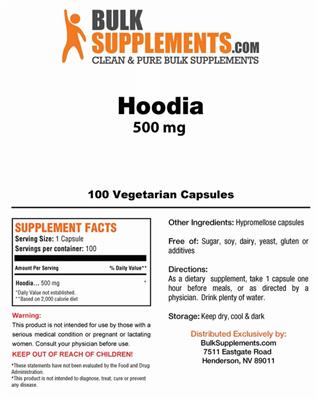 Photo of the BulkSupplements.com Hoodia 500 mg label