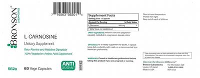 Photo of the Bronson Laboratories L-Carnosine label