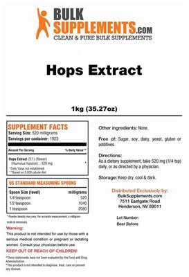 Photo of the BulkSupplements.com Hops Extract label