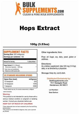 Photo of the BulkSupplements.com Hops Extract label