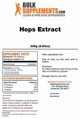 Photo of the BulkSupplements.com Hops Extract label