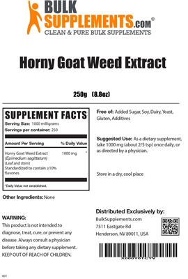 Photo of the BulkSupplements.com Horny Goat Weed Extract label