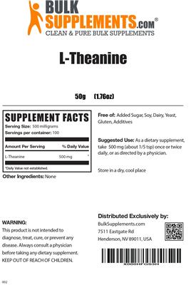 Photo of the BulkSupplements.com L-Theanine label