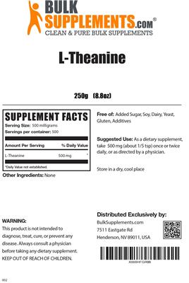 Photo of the BulkSupplements.com L-Theanine label
