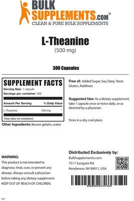 Photo of the BulkSupplements.com L-Theanine (500 mg) label