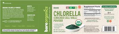 Photo of the BareOrganics Chlorella (Cracked Cell Wall) Powder label