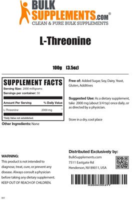 Photo of the BulkSupplements.com L-Threonine label