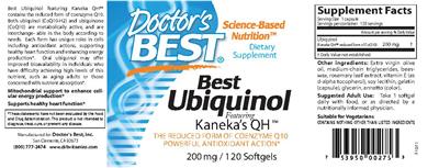 Photo of the Doctor's Best Best Ubiquinol 200 mg label