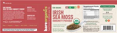 Photo of the BareOrganics Irish Sea Moss Immunity Powder label