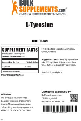 Photo of the BulkSupplements.com L-Tyrosine label