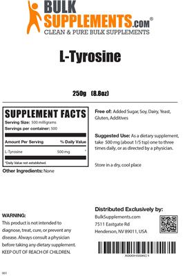 Photo of the BulkSupplements.com L-Tyrosine label