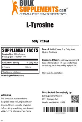 Photo of the BulkSupplements.com L-Tyrosine label