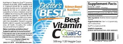 Photo of the Doctor's Best Best Vitamin C 500 mg label