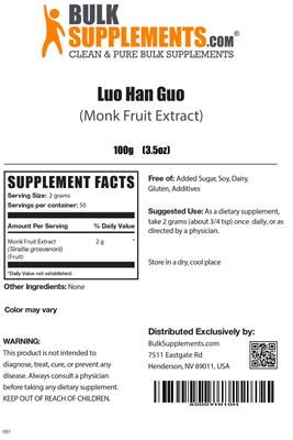 Photo of the BulkSupplements.com Luo Han Guo (Monk Fruit Extract) label