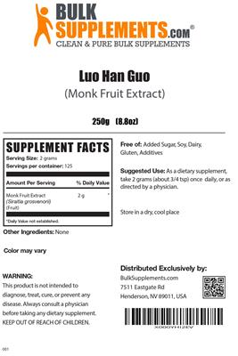 Photo of the BulkSupplements.com Luo Han Guo (Monk Fruit Extract) label