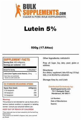 Photo of the BulkSupplements.com Lutein 5% label