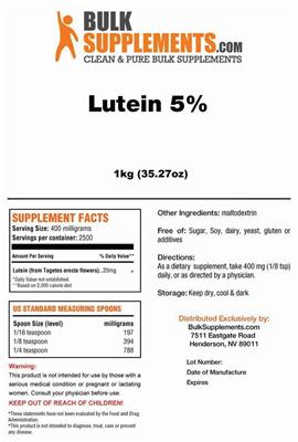 Photo of the BulkSupplements.com Lutein 5% label