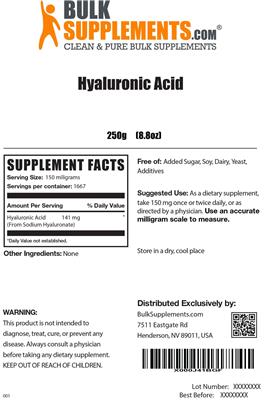 Photo of the BulkSupplements.com Hyaluronic Acid label