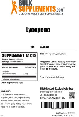 Photo of the BulkSupplements.com Lycopene label