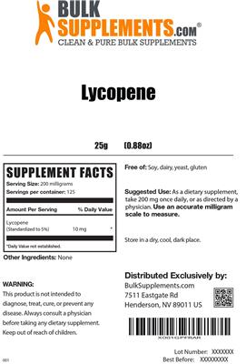 Photo of the BulkSupplements.com Lycopene label