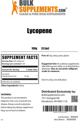 Photo of the BulkSupplements.com Lycopene label