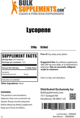 Photo of the BulkSupplements.com Lycopene label