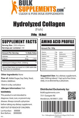Photo of the BulkSupplements.com Hydrolyzed Collagen (Fish) label