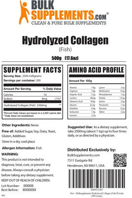 Photo of the BulkSupplements.com Hydrolyzed Collagen (Fish) label