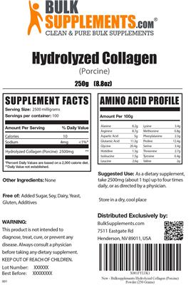 Photo of the BulkSupplements.com Hydrolyzed Collagen (Porcine) label