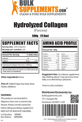 Product label for Hydrolyzed Collagen (Porcine)
