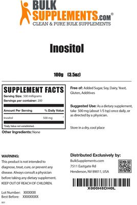 Photo of the BulkSupplements.com Inositol label