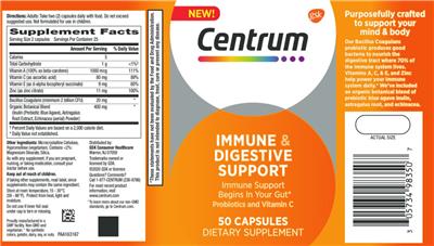 Label of Centrum Immune & Digestive Support