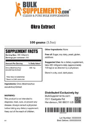 Photo of the BulkSupplements.com Okra Extract label